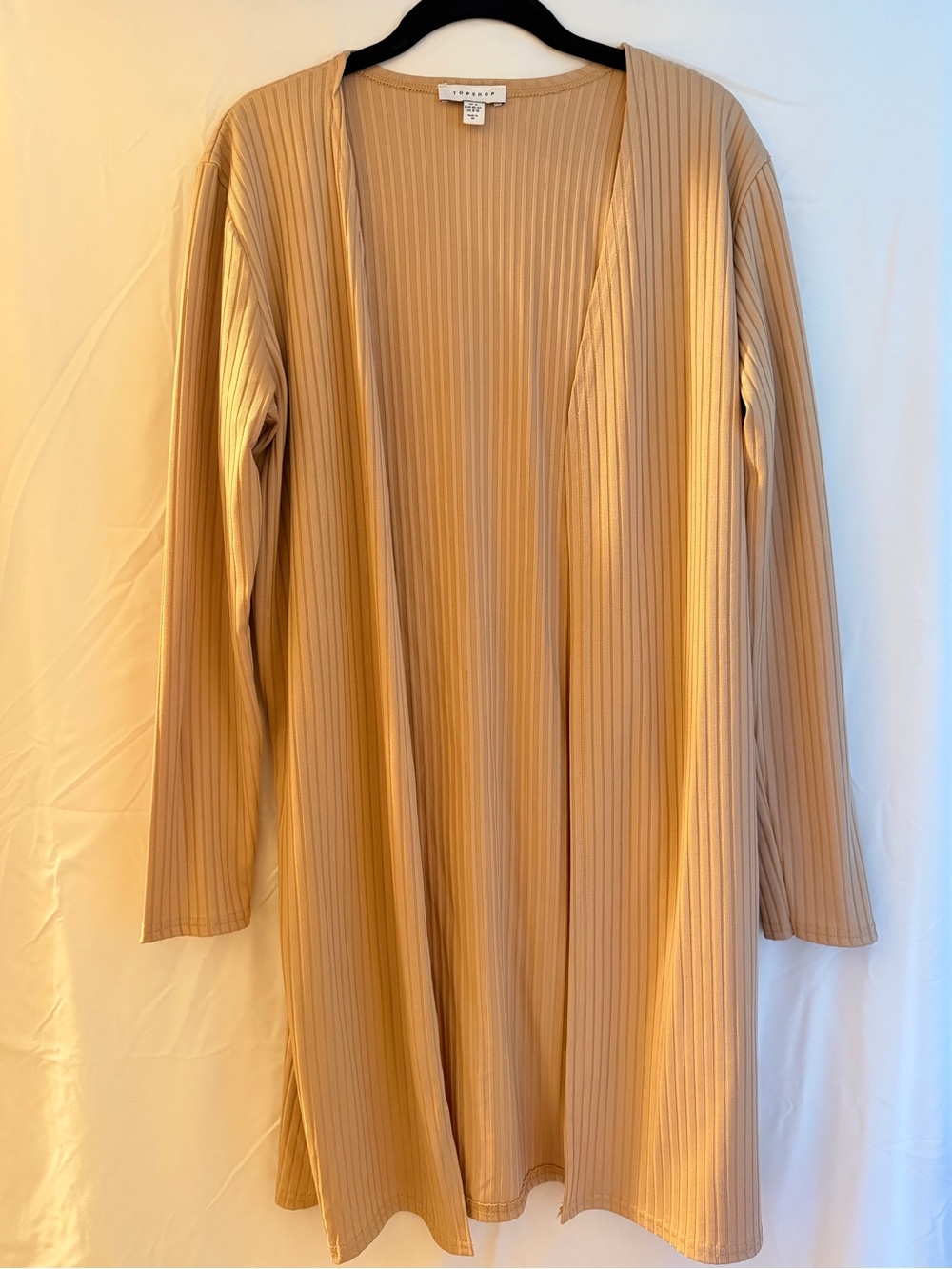 Nordstrom - Topshop Beige Ribbed Open-Front Long Sleeve Cardigan